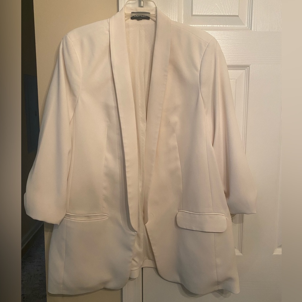 Express off white/cream oversized blazer with cropped sleeves